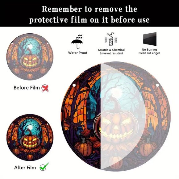 Halloween Jack O Lantern Suncatcher Scary Spooky Pumpkin Hanging In/Outdoor Deco - Picture 3 of 3